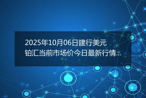 2025年10月06日建行美元铂汇当前市场价今日最新行情及报价多少美元一盎司