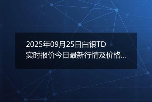 2025年09月25日白银TD实时报价今日最新行情及价格多少一克