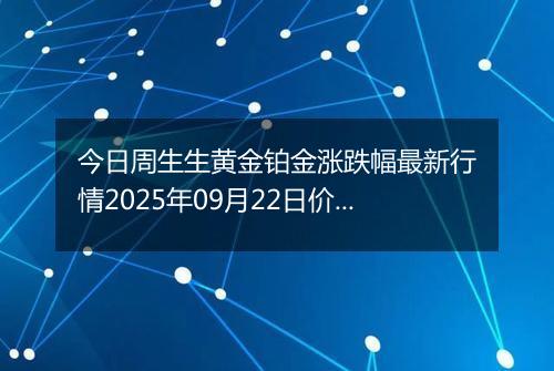 今日周生生黄金铂金涨跌幅最新行情2025年09月22日价格多少元一克