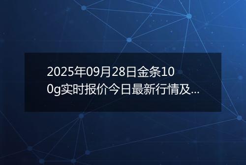 2025年09月28日金条100g实时报价今日最新行情及价格多少钱一克